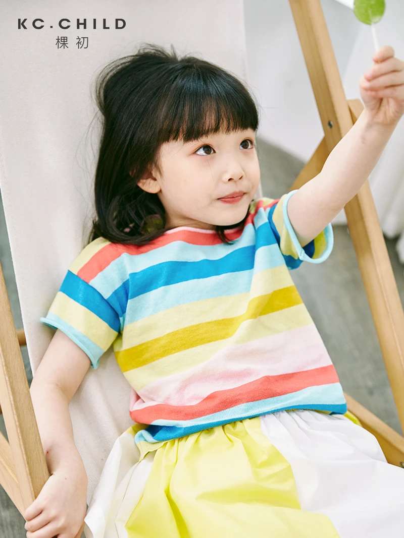 KC.Child/Новинка 2020 г. Блузка из хлопка для девочек Разноцветные детские вязаные топы