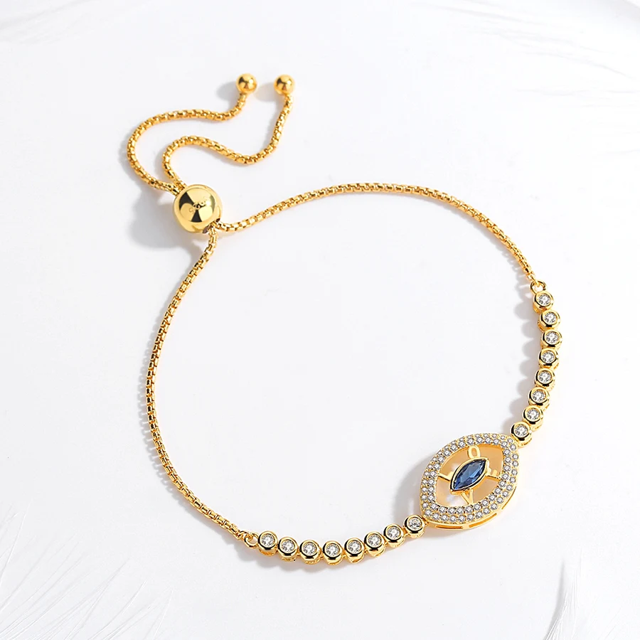 Женские браслеты очаровательные сглаза Lucky Hamsa Blue CZ Стерлинговое Серебро 925 пробы