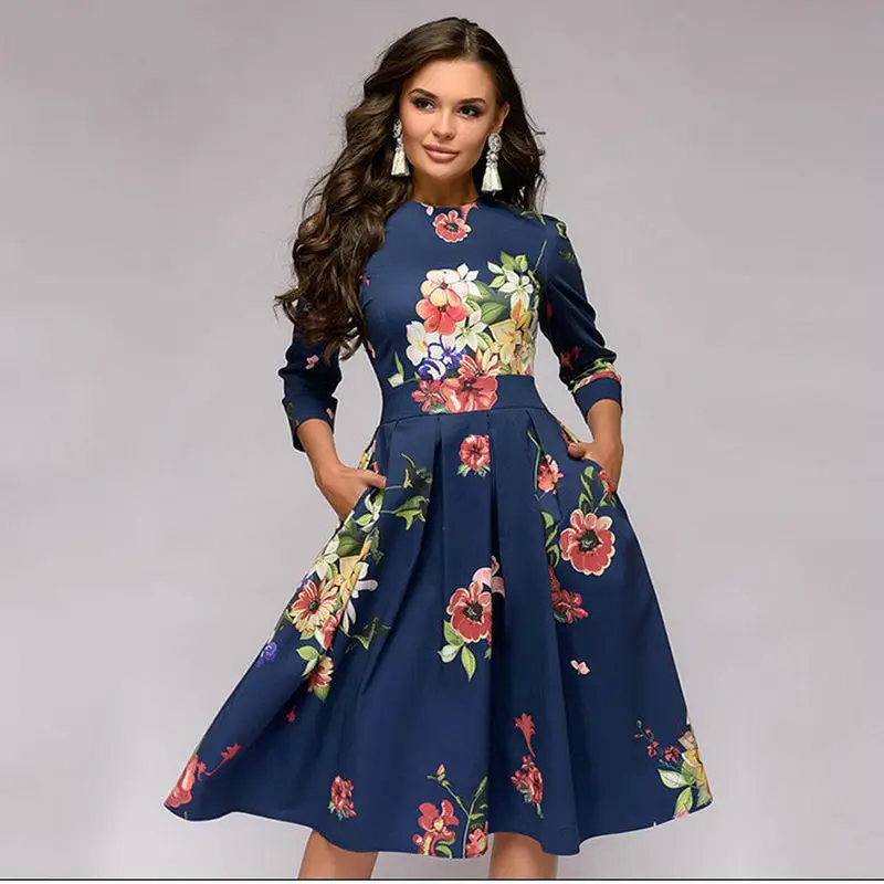 

Sexy Dresses Party Night Club Women Elegant A-line Dress Vintage Printing Party Vestidos Women Slim Spring Dress FL40