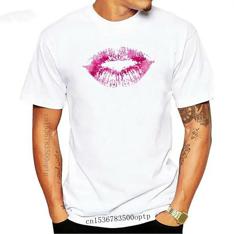 

New Pink Kiss Watercolor Lips 2021 Valentine's Gift T-shirt Men Tops Custom Boyfriend's Short Sleeve Tee Shirt XXXL