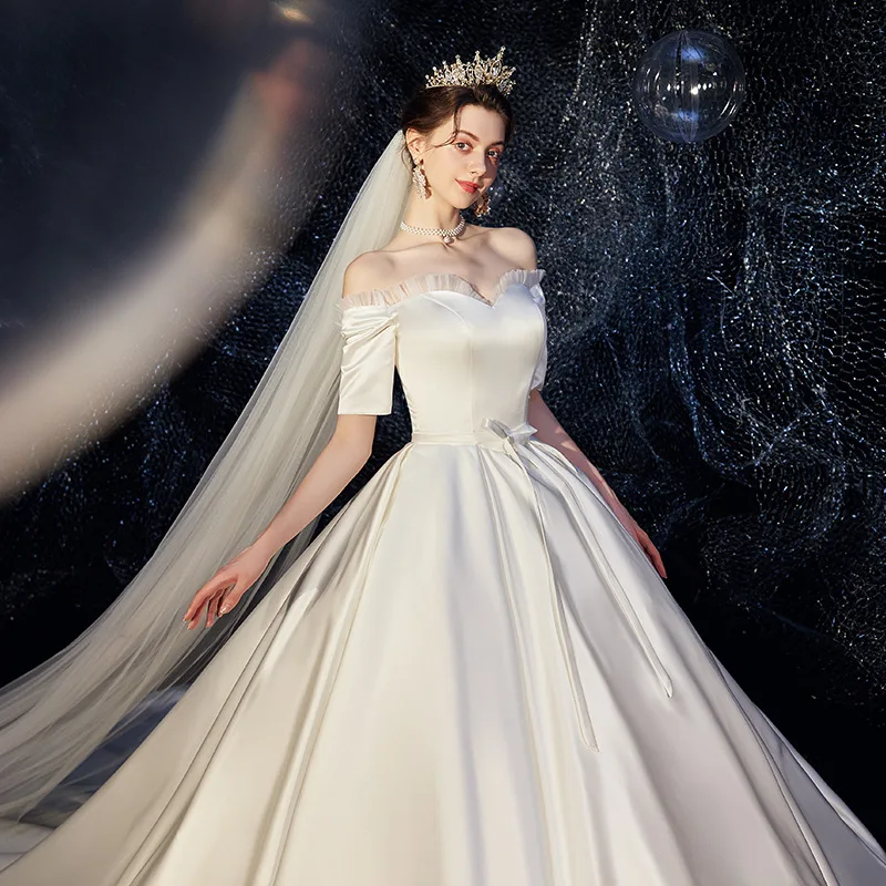 Свадебное платье принцессы 2020 для женщин Атласное Бальное Платье Vestidos De Novia с