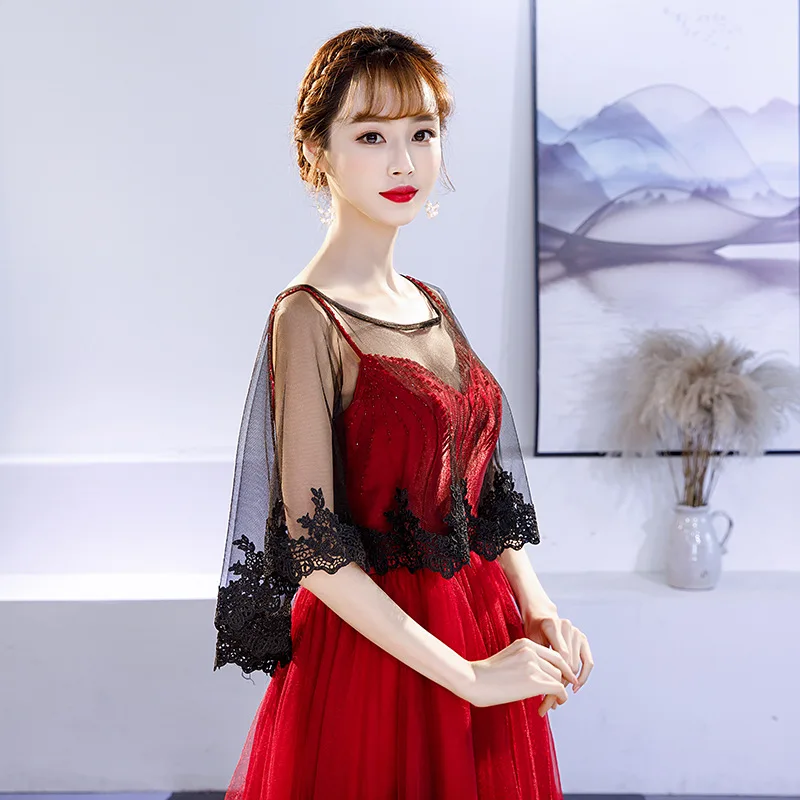 Женская Черная кружевная шаль свадебная накидка черного цвета|Свадебные