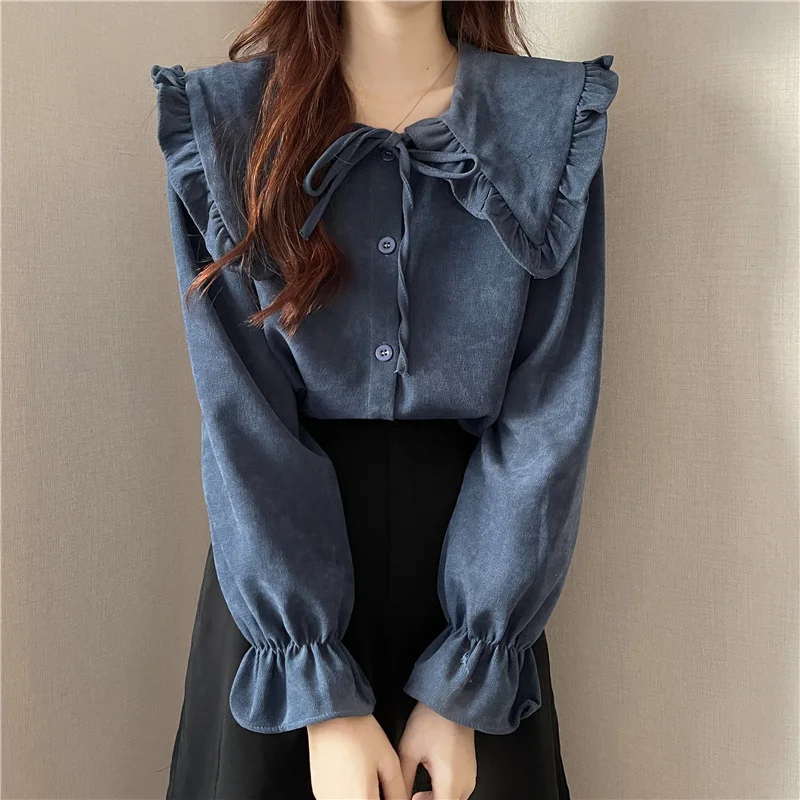 

Осень 2021, новинка, свободная корейский стиль, шикарная рубашка с дизайном в стиле минималистичности, женская одежда