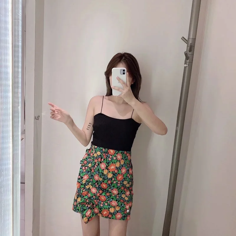 

Skirt Women New 2020 Fashion Colorful Floral Print A Line Skirt Faldas Mujer Lady Side Zipper Vestidos Chic Ruffles Mini Skirts