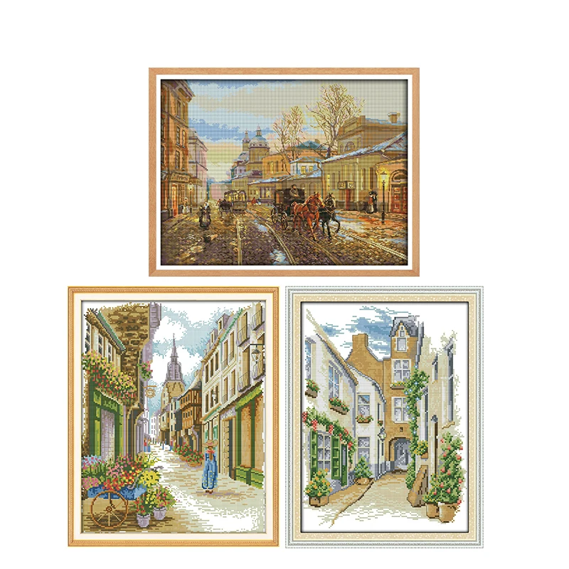 Серия уличных пейзажей сделай сам вышивка крестиком 14 карат напечатанные псевры