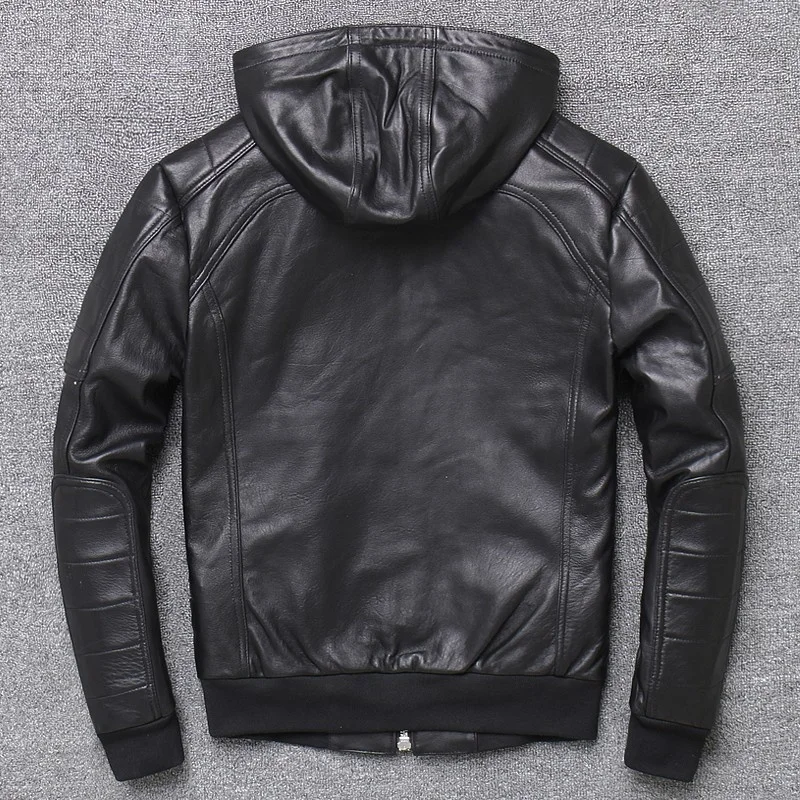 Мужская осенняя куртка-бомбер из овечьей кожи на молнии Байкерская модная