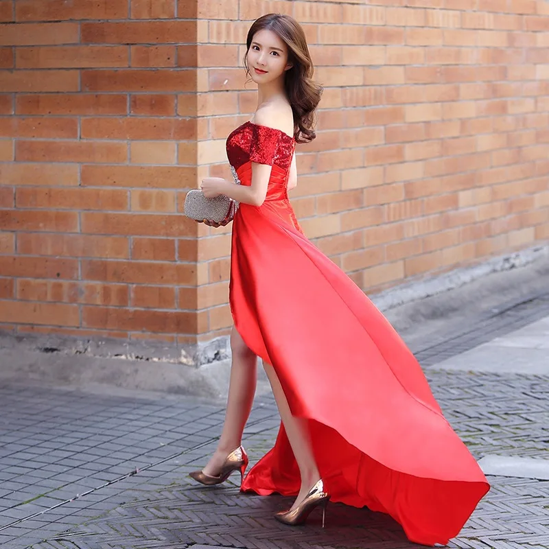 

Gold Luxury Shiny Glitter Elegant Evening Dress Sexy Long High Low Evening Gown for Graduation Party Dresses Suknia Wieczorowa