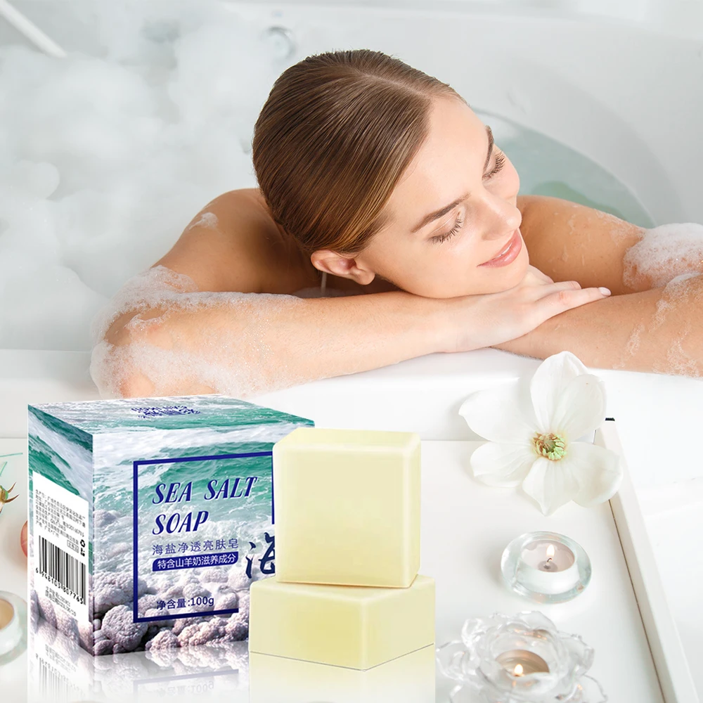 

100g Removal Pimple Pore Acne Treatment Sea Salt Soap Cleaner Moisturizing Goat Milk Soap Face Care Wash Basis Soap