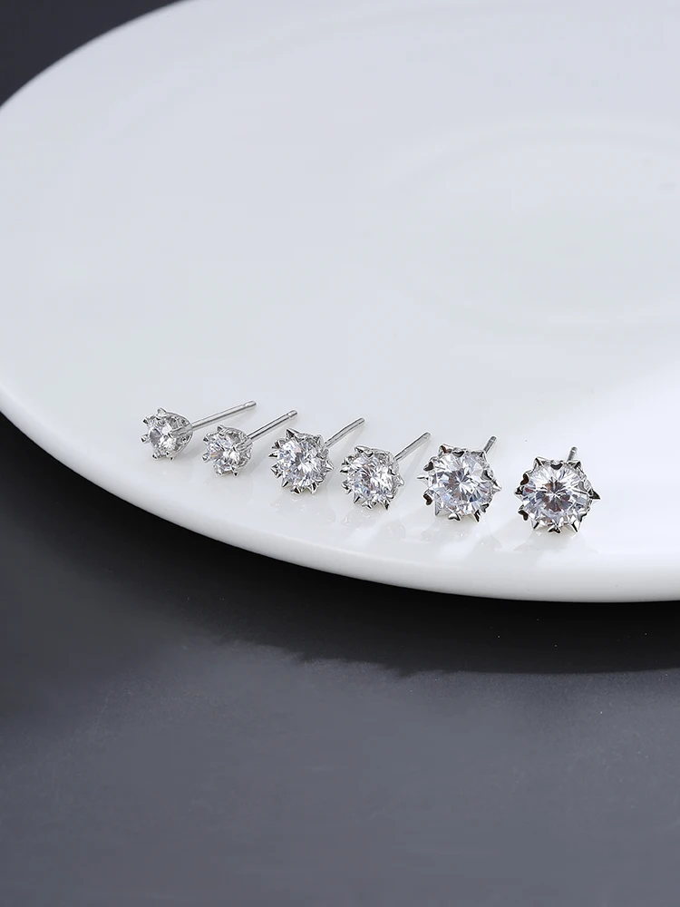 

SILVERHOO 925 Sterling Silver Earring Hexagram Star Round 5A Zircon CZ Earrings For Women 3 Size Selection Hot Fine Jewelry