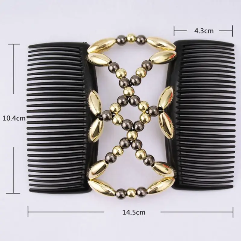 

Ladies Women Elastic Hairpin Stretch Double Magic Hair Comb Handmade Beaded Hair Clip Bun Maker DIY Styling Tool 3 Colors