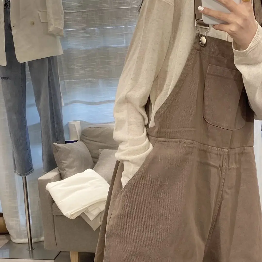 

Rompers Women Oversize Solid Khaki Denim Boyfriend Unisex Korean Style Trendy Students Females Daily Leisure Playsuits All-match