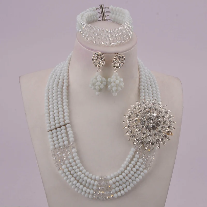 White and Clear AB Beads Crystal Necklace Sets Costume African Jewelry Set for Women | Украшения и аксессуары