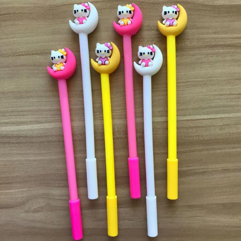 

Новинка, гелевая ручка с мультяшными лунным котенком и черными красными и синими чернилами, подарок для девушки, Офисная ручка, милая ручка ...