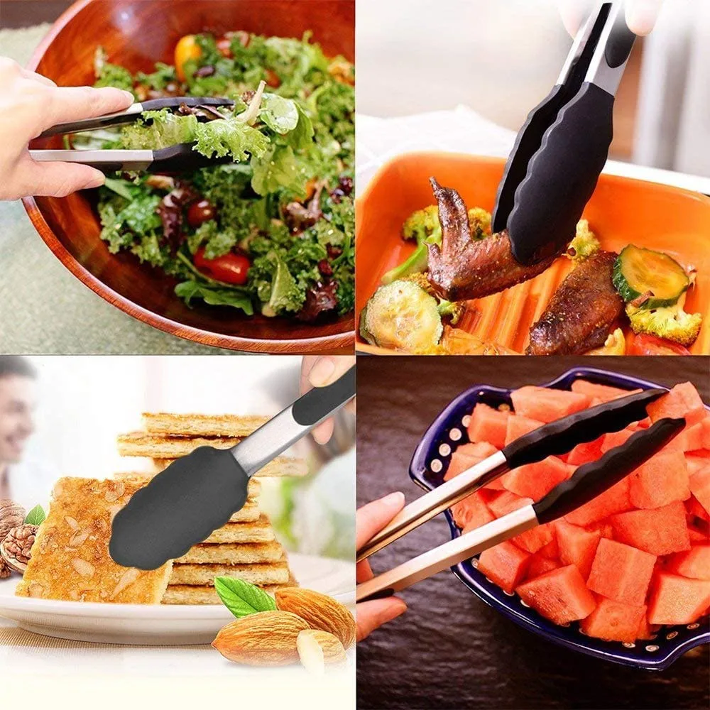 1pcs Silicone Heat-Resistant Food Tong Non-Slip Nylon Bread Serving Grill Kitchen Buffet Tongs Accessories Steel Tools | Дом и сад