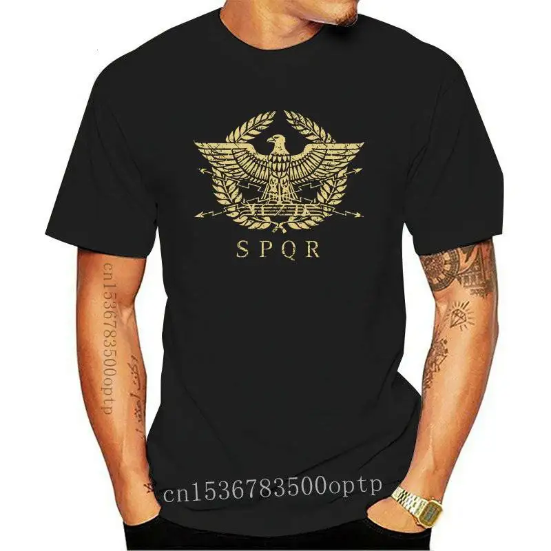 

New Retro Grunge Roman Empire Emblem Tshirt Men Short Sleeved Coat of Arms Gladiator Imperial Golden Eagle T-shirt Cotton Tee Sh