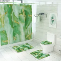 Jade Green Stone Grain Printed Shower Curtain Bathroom Curtains Pedestal Non-slip Carpet Flannel Toilet Lid Cover Bath Mats Rugs