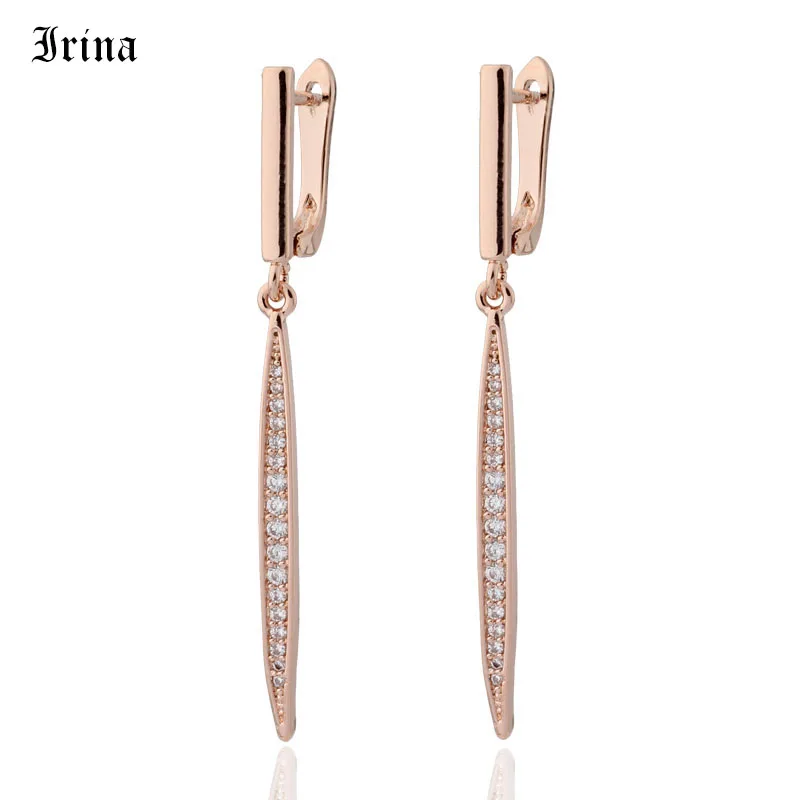 Женские винтажные серьги Irina подвески цвета розового золота 585 пробы с фианитом