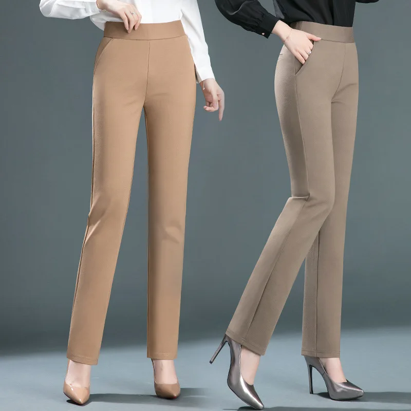 

Spring and Autumn Elastic Waist Commuter Fashion Straight Pants Stretch High Waist Thin Pants Nylon Cotton Women's Pants Summer