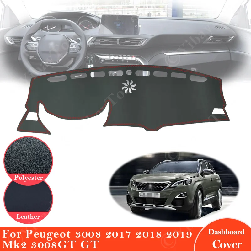 

For Peugeot 3008 2017 2018 2019 Mk2 3008GT GT Anti-Slip Leather Mat Dashboard Cover Pad Sunshade Protect Carpet Car Accessories
