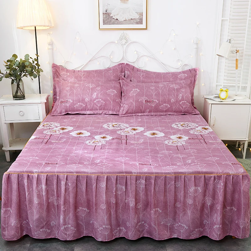 

2019 new products Abrasive fabrics Bedspread Fitted Sheet Pillowcases 2/3pcs Lotus leaf lace Princess Style Bedding