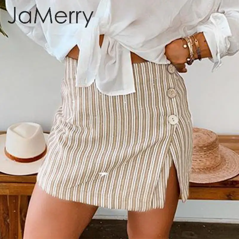 JaMerry модная юбка на пуговицах шорты высокая талия сексуальные Полосатые