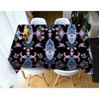 blue geometric flowers printing table cloth home decoration washable dustproof rectangular nordic style floral tablecloth