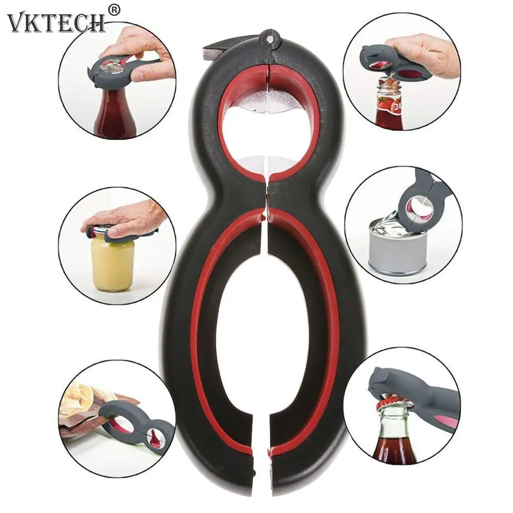 

6 in 1 Multi Function Can Beer Bottle Opener All in One Jar Gripper Can Beer Lid Twist Off Jar Wine Opener Claw VIP Dropship