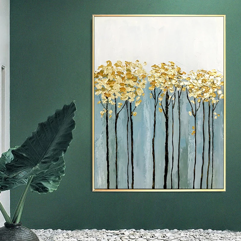 

100% Handpainted Abstract Golden Tree Oil Painting On Canvas Art Gift Home Decoration Living Room Wall Art Frameless Picture