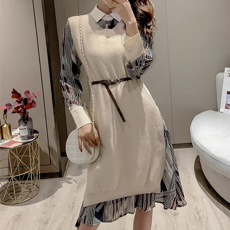 Платье женское Осеннее/зимнее с длинным рукавом и принтом|Женские платья| |