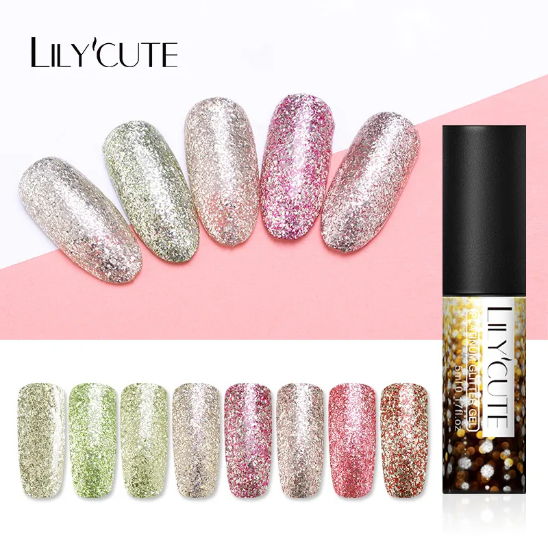 LILYCUTE 5 мл Гель-лак для ногтей Блестящий Платиновый лак для ногтей для маникюра полигель УФ Гель-лак цвета верхнее Базовое покрытие грунтовка Гибридный лак