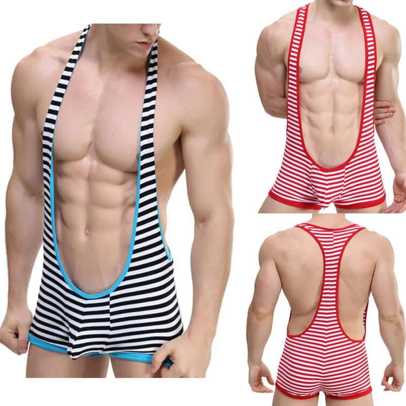 Мужское боди бандаж полосатая Сексуальная Сумочка для пениса нижнее белье