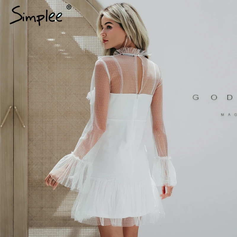 Женское сетчатое белое платье Simplee в горошек женское облегающее праздничное