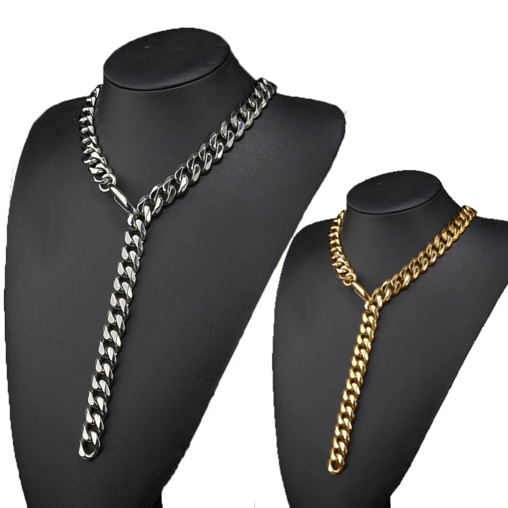 

Hot Sale Chain Men's Curb Cuban Link Chain Gold Tone Silver Color 316L Stainless Steel Necklace Jewelry Gift 60cm*15mm