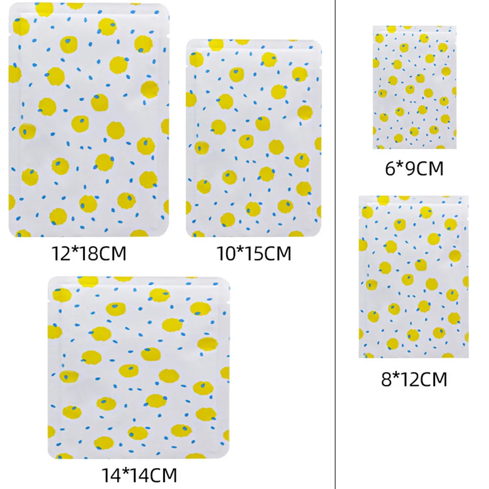 

1000Pcs Yellow Dots Pure Aluminum Foil Tear Notch Open Top Package Bag Recyclable Heat Sealing Dry Food Storage Bag