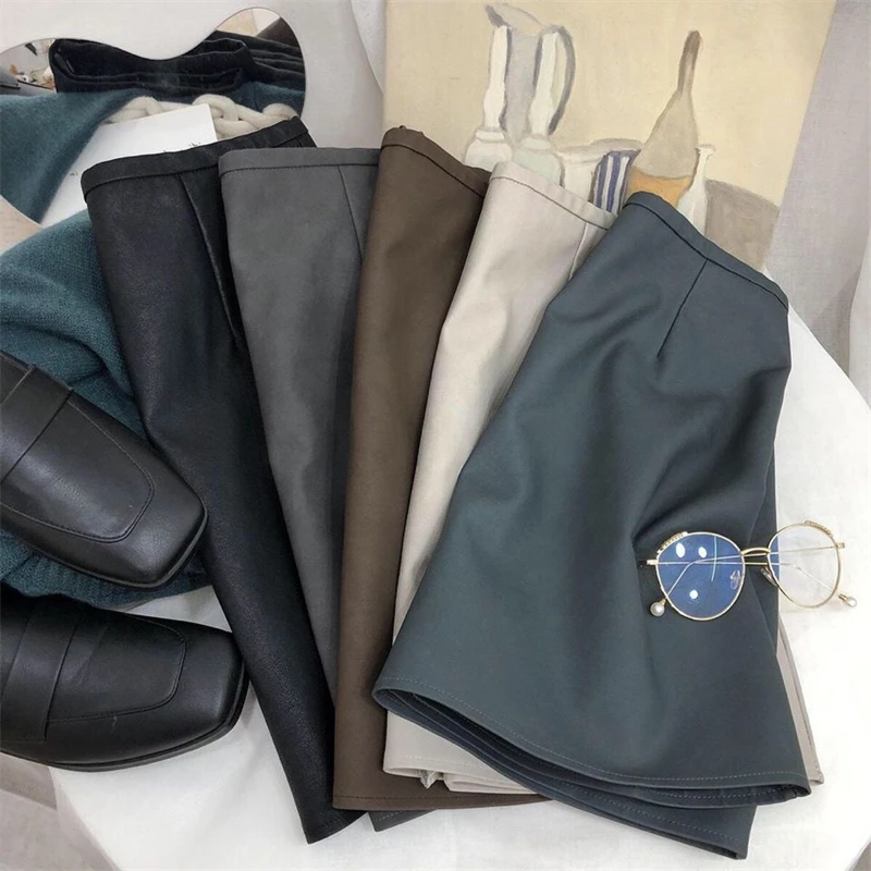 

New Frosted PU Leather Skirt High Waist Women Fall Winter Fashion Anti-Exposure All-Match A-Line Short Skirts