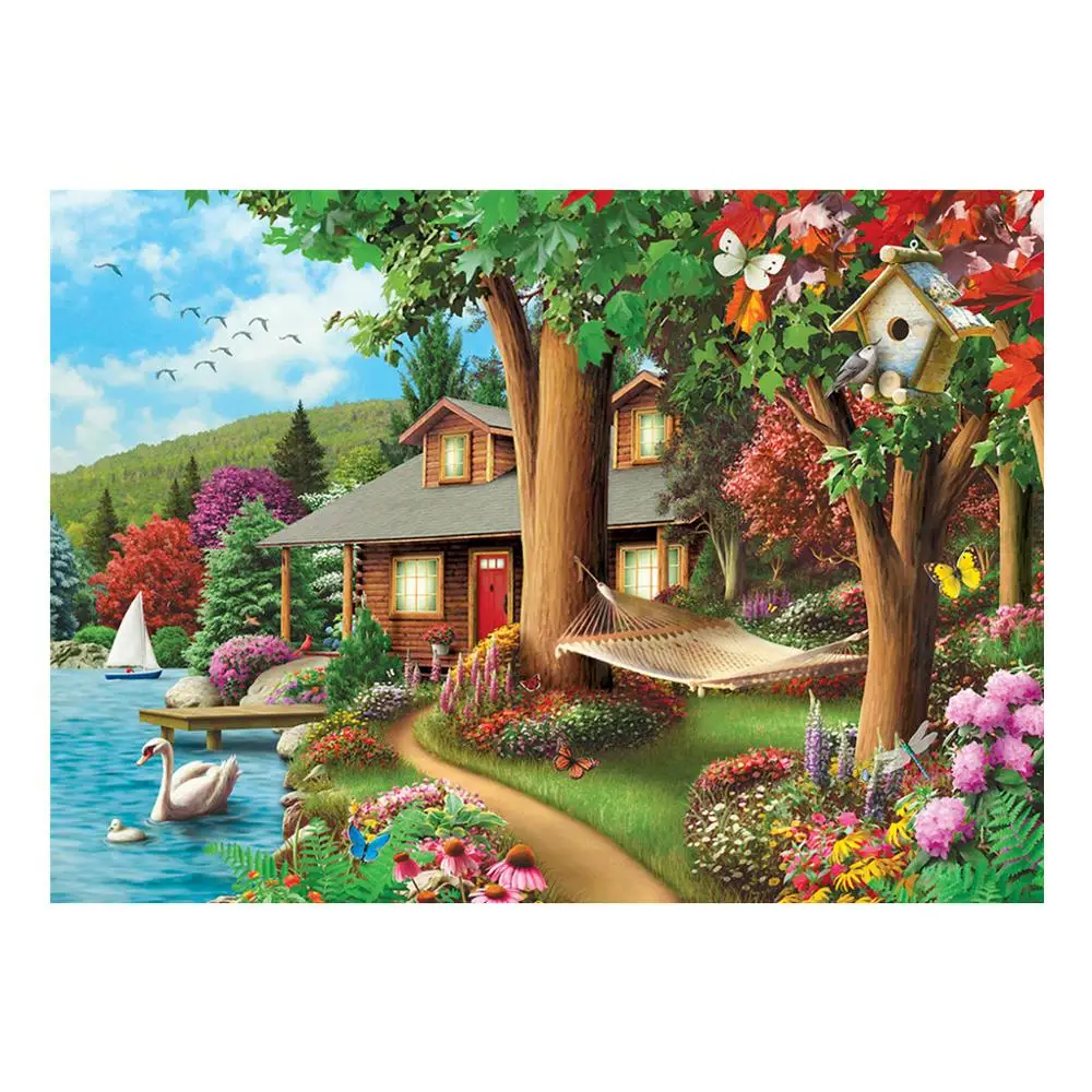 Алмазная мозаика 5D сделай сам Lakeside с изображением коттеджа | Дом и сад
