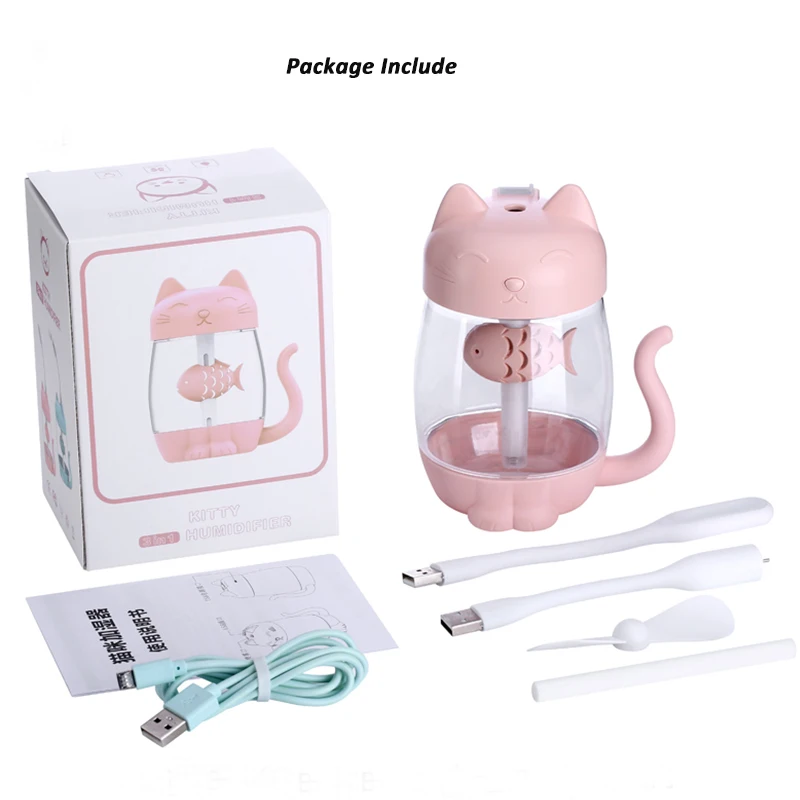 

350ml Cute Cat Humidifier Mini Usb Portable Air Humidifier Diffuser Essential Oils Diffuser for Home Office Nano Mist Sprayer