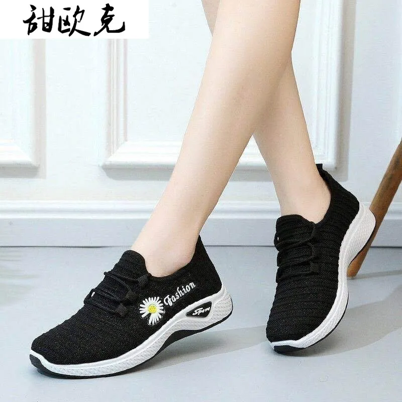 

2021 Autumn Fashion Women Lace-up Sneakers Comfortable Casual Shoes Woman Lightweight Breathable Solid Color Flower Women Shoes