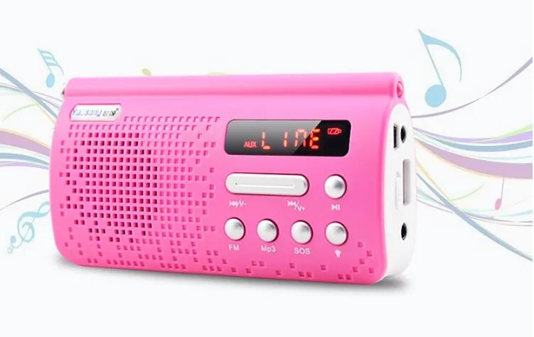 

Mini radios digitales am/fm Portable Stero Mini FM Radio Speaker Music Player with TF Card USB AUX Input Flashlight SOS T308