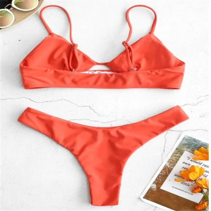Новый однотонный сексуальный комплект бикини женский купальный костюм Модный