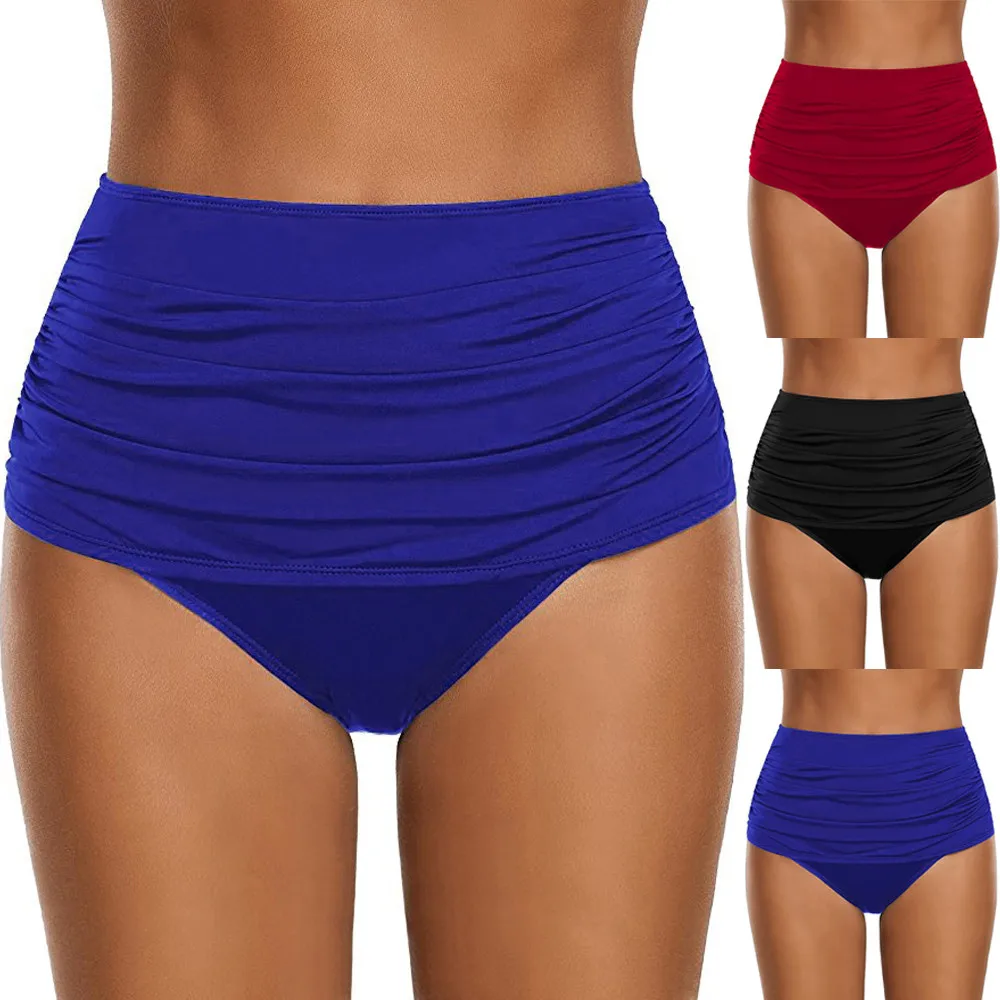 

Women's High Waisted Swim Bottoms Ruched Bikini Tankini Swimsuit Panties Ladies Solid Classic Swim Trunk Large size Badmode