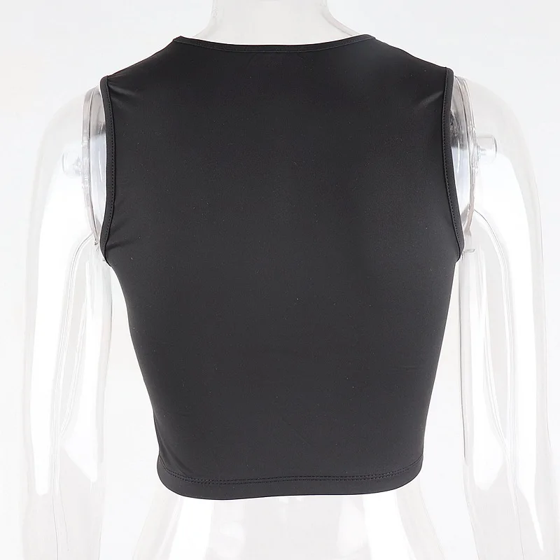 

ALLNeon Y2K Aesthetics Drawstring Black Crop Tops Mall Goth Hollow Out Sleeveless Tank Tops Punk Style Slit Vests Streetwear