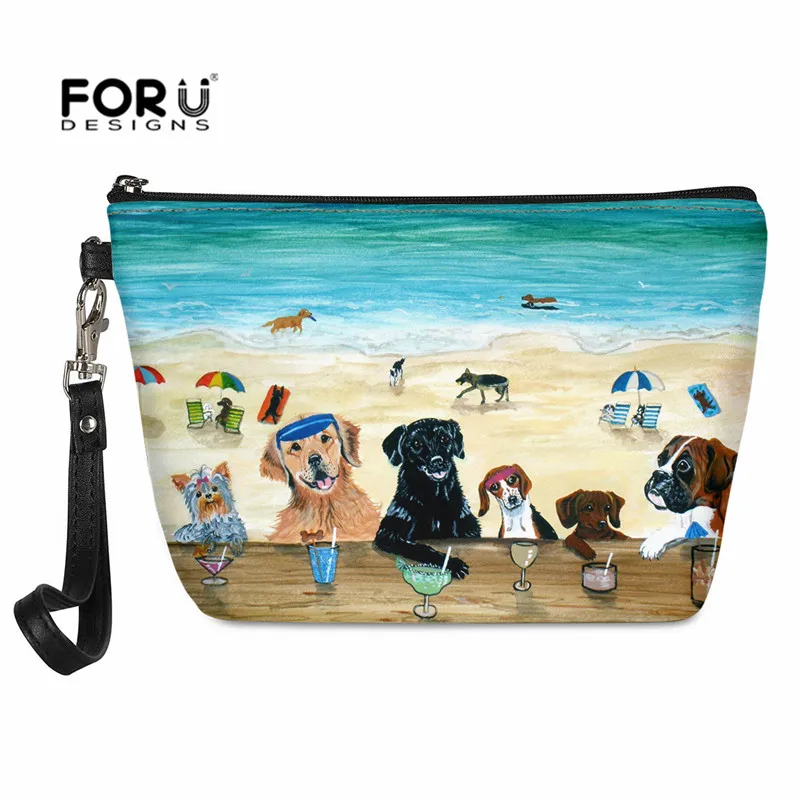 

Cute Beach Animal Makeup Bags Dachshund Dog Yorkshire Terrier Puppy Print Storage Pouch Travel Cosmetic Organizer for Women