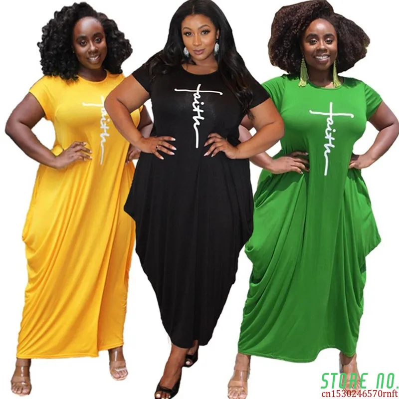 

Women Dresses Summer 2021 Plus Size 5xl Wholesale Solid Casual Pockets Bodycon Super Stretchy Streetwear Maxi Dress Dropshipping
