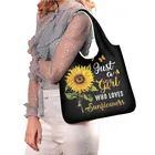 Экологичные продуктовые сумки You Are My Sunshine, тканевая сумка через плечо, складная сумка для покупок в виде подсолнуха, черная сумка-тоут для дам