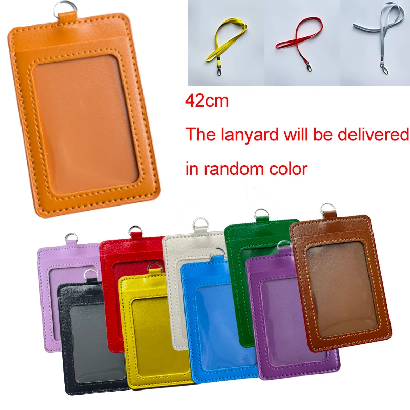 

PU Leather Material Double Layer Structure ID Card Case Clear Bank Credit Badge Holder Nurse Accessory Goods with Random Lanyard