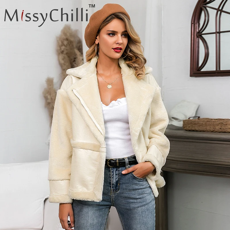 MissyChilli искусственный мех лоскутное мягкое кожаное пальто Женская Осенняя короткая теплая куртка пальто женское пушистое плюшевое зимнее пальто верхняя одежда