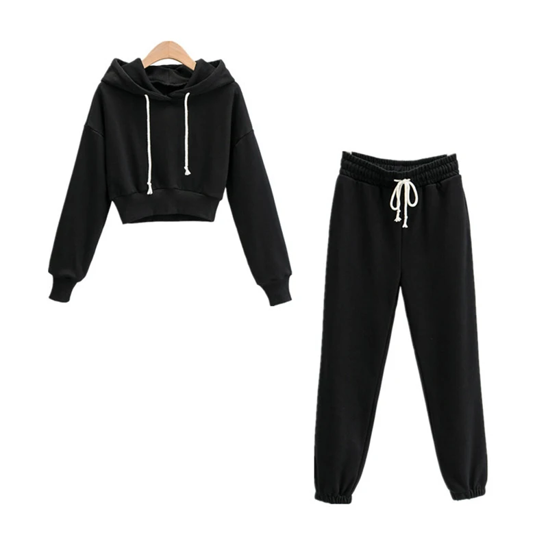 

Tracksuits Women Hoodies Sweatpants Sweatshirt Crop Top Cotton Solid Casual Sport 2020 Fashion Female 2 Piece Set Suit Tracksuit