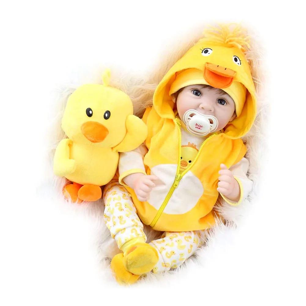 

22inch Playmate Realistic Reborn Baby Doll Newborn Full Body Non Toxic With Clothes Duck Toy Collectibles Lifelike Handmade