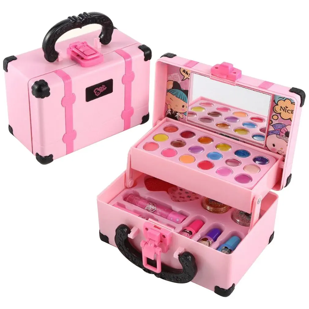 

Kids Makeup Set Real Girl Makeup Kit With Portable Box Washable Kids Makeup Kit Eye Shadows Brush Lipstick Nail Polish